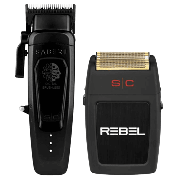 Kit StyleCraft Saber 2.0 Black Clipper + Rebel Shaver Profesional